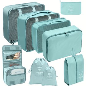 Resim 9 adet Seyahat Depolama Çantası, Yüksek Kaliteli Kalınlaştırılmış ve Hafif Bagaj Depolama Kutusu Paketleme Küpü, Basit Rahat Bagaj Çantası, Tuvalet ve Ayakkabı Çantaları Dahil, Erkekler ve Kadınlar için Tatil Seyahati için Uygun (12 Ayda Kullanılabilir) 