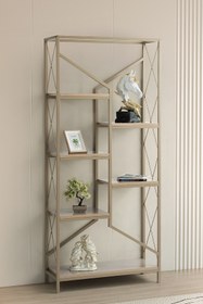 Resim Reyo Vega Modern Tasarım Metal Raflı Kitaplık - 6 Raflı 180 cm Cappucino 
