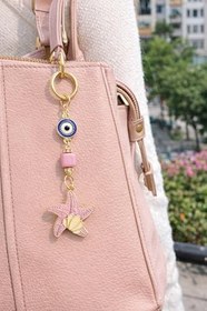 Resim Deniz Yıldızı Nazar Boncuklu Anahtarlık - Mine Kaplama Metal Anahtarlık, Çanta Süsü & Bag Charm, Yaz Temalı Deniz Yıldızı Tasarım Anahtarlık 
