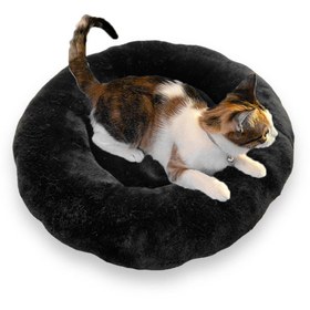Resim Oto Aksesuarcım Yumuşak Tüylü Peluş Yuvarlak Evcil Hayvan Kedi Yatağı Minder 50cm Siyah 