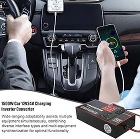 Resim Araç Şarj İnvertörü,220V Araç Çıkışı İçin Dönüştürücü | 1500W Çoklu Portlu Otomobil Adaptörü USB Şarj Seyahat Tekne Kamyon İçin 