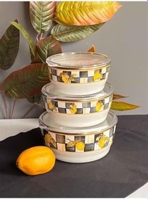 Resim Amarillo Emaye 3'Lü Kapaklı Saklama Kabı 