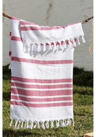 Resim %100 Pamuklu 100x180 Peştemal Plaj Havlusu Jakarlı Kırmızı 