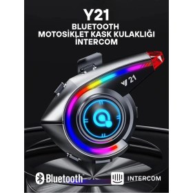 Resim Y21 Rgb Işık Efektli Intercom Bluetooth Motosiklet Kask Kulaklığı Intercom Kulaklık 