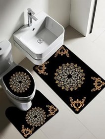 Resim Modern Desenli Dijital Baskı 3’lü Banyo Paspas Takımı Yıkanabilir Kaymaz Tabanlı Klozet Takımı KLZ0032 