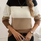 Resim Sonbahar ve Kış için Şık Uzun Kollu Kazak, Renk Bloklu Yuvarlak Yaka Kazak, Kadın Giyim 