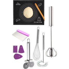 Resim 9 Parça Silikon Hamur Açma ve Pratik Çırpıcı Seti, Yemek Hazırlama Malzemeleri 