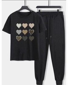 Resim Unisex Kalp 2'li Eşofman Takımı Siyah 