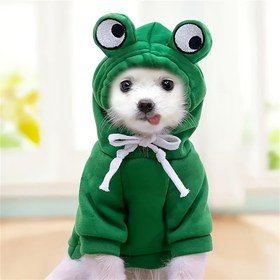 Resim 1 Adet Canlı Yeşil Kapüşonlu Sweatshirt - Ayarlanabilir İp Detaylı ve Kurbağa Gözü Desenli, Yumuşak ve Sıcak Tutan Her Mevsim İçin Uygun Küçük Orta Büyük Köpekler & Kediler için Hoodie 