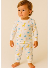 Resim Aden Kids %100 Pamuk Çocuk Alt Üst Pijama Takımı Sarı Mavi 