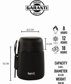 Resim TANQ Ömür Boyu Garantili Bento Paslanmaz Çelik Yemek-Mama Termosu Midnihgt Black 0.50 Lt- (17 Oz) 