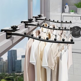 Resim Ayarlanabilir 7 Kancalı Metal Elbise Askısı Askısı - Duvara Monte, Yatak Odası, Çamaşır Odası veya Giriş Yolu için Yerden Tasarruf Sağlayan Tasarım, Modern Ev Düzenleme Çözümü, Çamaşır Odası Düzenleme | Modern Duvar Rafı | Dayanıklı Yapı Kalitesi, Ev İçin Elbise Askıları 