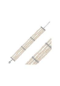 Resim Zirkon Taşlı Doğal İnci 5 Mm 4 Sıra Bileklik 18 Cm / Beyaz Gümüş 