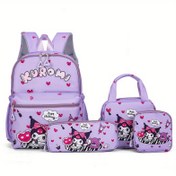Resim Sanrio KT Cat for kuromi Baskılı Sırt Çantası Bir Alın Üçü Ücretsiz Set Çift Omuz Çantası Kalem Kutusu ile Büyük Kapasiteli Depolama Seyahat Çantası 