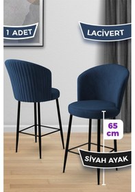 Resim Canisa Alte Serisi 1 Adet 65 Cm Lacivert Ada Mutfak Bar Sandalyesi Babyface Kumaş Siyah Metal Ayaklı Lacivert Sandalye Siyah Ayak 