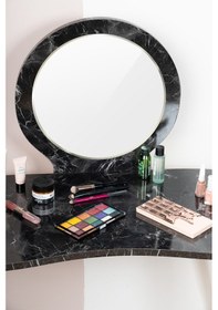 Resim Eva Makyaj Masası Aynalı Makyaj Masası Siyah Şifonyer Gold 