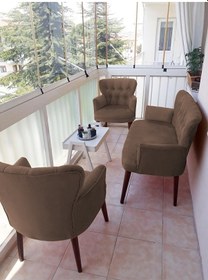 Resim Azra Mobilya Çay Seti Koltuk Takımı - Düz Renk - Ahşap Ayak - Babyface Kumaş - Kahverengi Kahverengi 