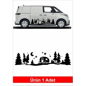Resim Sticker Usta Kamp Karavan Gece Doğa Orman Sticker Araba Oto Karavan Etiket 02160 