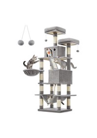 Resim Feandrea Tırmalama Ağacı, Büyük, 168 Cm Yüksekliğinde, L Kedi Ağacı, 13 Tırmalama Sütunu, 2 Platform, 2 Mağara, Sepet, Hamak, Peluş Toplar, Çok Katlı Kedi Tırmalama Ağacı, Açık Gri Pct165w01 