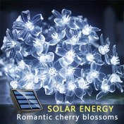 Resim Güneş Enerjili LED Çiçek Dizisi Işıkları, 7m 50 LED, 8 Mod, Plastik Kiraz Çiçekleri, Sisli, Düğme Kontrolü, Beyaz, Dış Mekan Bahçe Balkon Teras Düğün Dekoru, Güneş Şarjı, 600mAh Nikel Pil, Çıkarılabilir Fotovoltaik Modül 