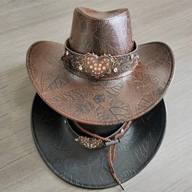 Resim 1pc Şık Kalp Desenli Suni Deri Kovboy Şapka, Üniseks Fedora Tarzı Batı Şapkası, Hafif, Esnek Olmayan Kumaş, Elmas Aksesuarlarla Seyahat, Partiler ve Günlük Giyim için 