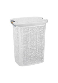 Resim Woow Desen Ahşap Kulplu Antistatik Kirli Çamaşır Sepeti 60 Lt - Beyaz Beyaz 