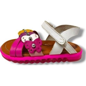 Resim Bagcı 3039-20 Renkli Kalp Cırtlı Kız Çocuk Sandalet Pembe Beyaz 21-25 Fuşya 