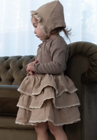 Resim Organik Pamuk Müslin Brodeli Bebek Etek Bloomerlı Bej - Bej / 2-3 Yaş 