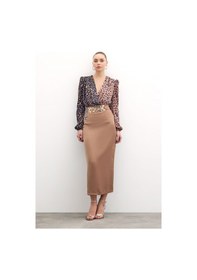 Resim Sateen Gold Aksesuarlı Uzun Etek - Vizon-135889 Vizon 