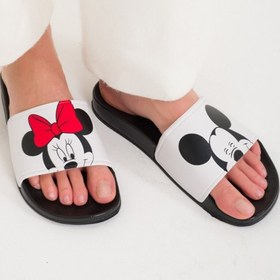 Resim Ekol Ayakkabi Kadın Kız Mickey Minnie Figürü Anatomik Kalın Taban Terlik Modeli Beyaz 
