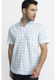 Resim Tudors Klasik Fit Kısa Kol Kareli Keten Erkek Beyaz Gömlek-27332-beyaz Beyaz 