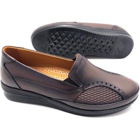 Resim Umut Hakiki Deri Tam Ortopedik Rahat Kadın Anne Ayakkabısı Kahverengi 