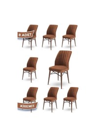 Resim Canisa Flex Serisi, Üst Kalite Mutfak Sandalyesi, 8 Adet Kiremit Sandalye, Gürgen Ceviz Ahşap Ayak Sandalye Kiremit Ayaklar Ceviz 