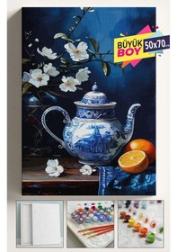 Resim Sayılarla Boyama Seti Numaralı Tuval Fırça Boya Dahil Kasnaklı Set 50x70 Cm - Portakal Vazo 