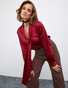 Resim Melis Ağazat X Koton - Fular Yaka Saten Gömlek 