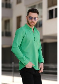 Resim Zareh Slim Fit Kırınkıl Desen Yarım Pat Hakim Yaka Erkek Gömlek 001 
