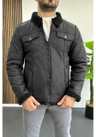 Resim Edwox Erkek İçi Kürklü Suni Pul Deri Mont Siyah Edw120-siyah Siyah 