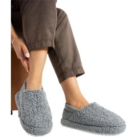 Resim Kadın Lastikli Kaymaz Taban Peluş Havlu Kumaş Ev Ayakkabısı Panduf Gri 