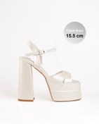 Resim E&L Company Net 15.5cm, Kalın Topuklu. Kırık beyaz, deri. Koşma Garantili. 