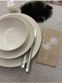 Resim Gümüş Yaldızlı Kraft Hindiba Çiçeği Baskılı Garson Katlama Peçete 16 Lı 