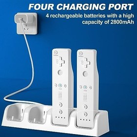 Resim Wii Denetleyici Şarj İstasyonu, Crifeir Wii Uzaktan Kumanda Şarj İstasyonu, Wii Uzaktan Kumanda için 4 Şarj Edilebilir Pil ile 