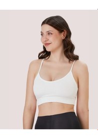 Resim Aurafit Fitilli U Yaka İp Askılı Basic Büstiyer/croptop - 9027 Beyaz 