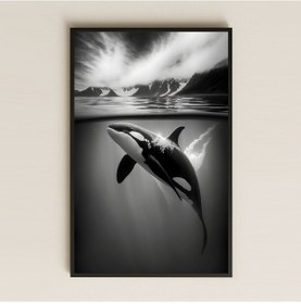 Resim Siyah Beyaz Orka Balinası Tasarımlı Şeffaf Pleksi Tablo 