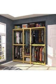 Resim Fokai Wood Pente Largos - Açık Ahşap Elbise Askısı Raf Sistemi Gardırop 
