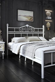 Resim FANO King Ferforje Karyola Beyaz Çift Kişilik Metal Yatak 140x190, 140x200, 150x200, 160x200 