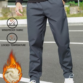 Resim Erkek Termal Kayak Pantolonu Polar Astarlı - Ağır Hizmet Tipi Kışlık Snowboard Pantolonu, Elastik İpli Bel ve Manşetli Kenar, Esnemeyen Kumaş, Kayak, Snowboard için, Kalın 