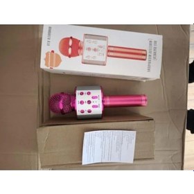 Resim Pembe Renkli Bluetooth Karaoke Mikrofon, Usb Ve Aux Girişli 