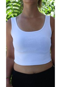 Resim Afri Kadın Beyaz Basic Ribana Atlet Crop Likralı Spor Üst Beyaz 