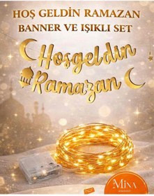 Resim Saatistan Hoş Geldin Ramazan Banner ve LED Işık Seti, Süsleme Aksesuarları 
