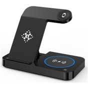 Resim Huawei Watch B18 İçin 4'ü 1 Arada Cep Telefonu / Kulaklık Evrensel Katlanabilir Kablosuz Şarj Cihazı Siyah 